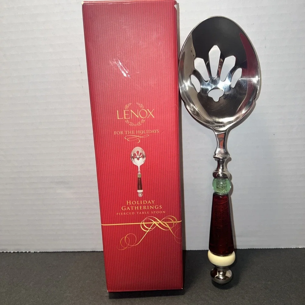 Lenox Holiday Gatherings Pierced Table Spoon Stainless Steel Serving Spoon Boxed